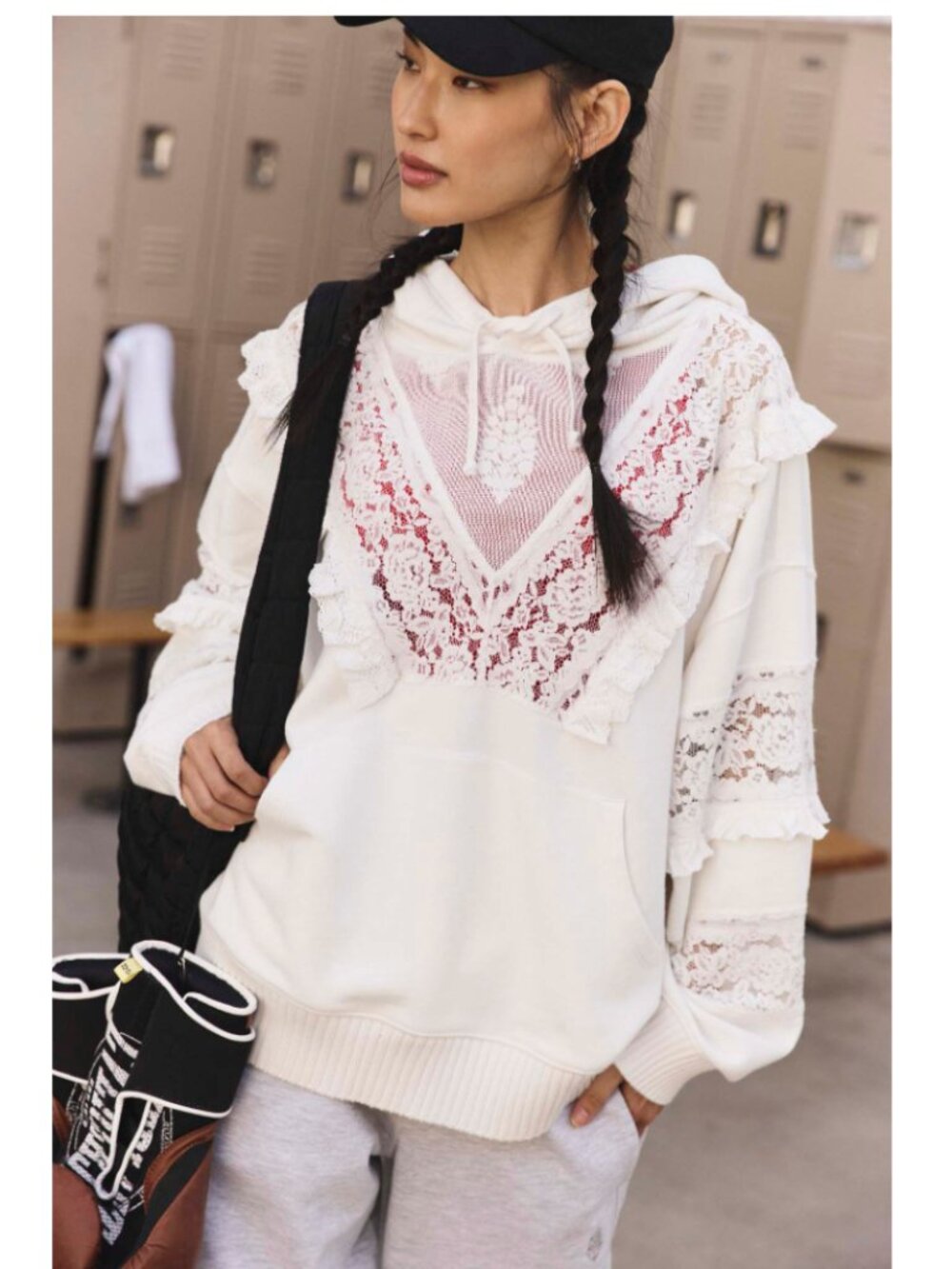 FP Movement Women's Studio Tunic White Lace Hoodie